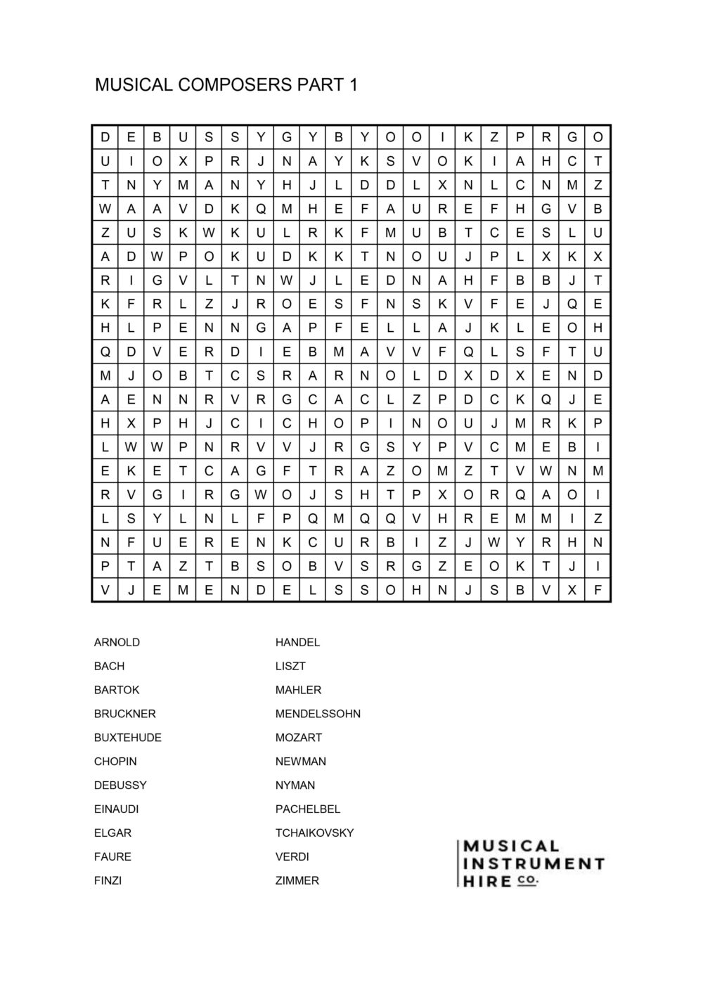 Music Word Search Answers